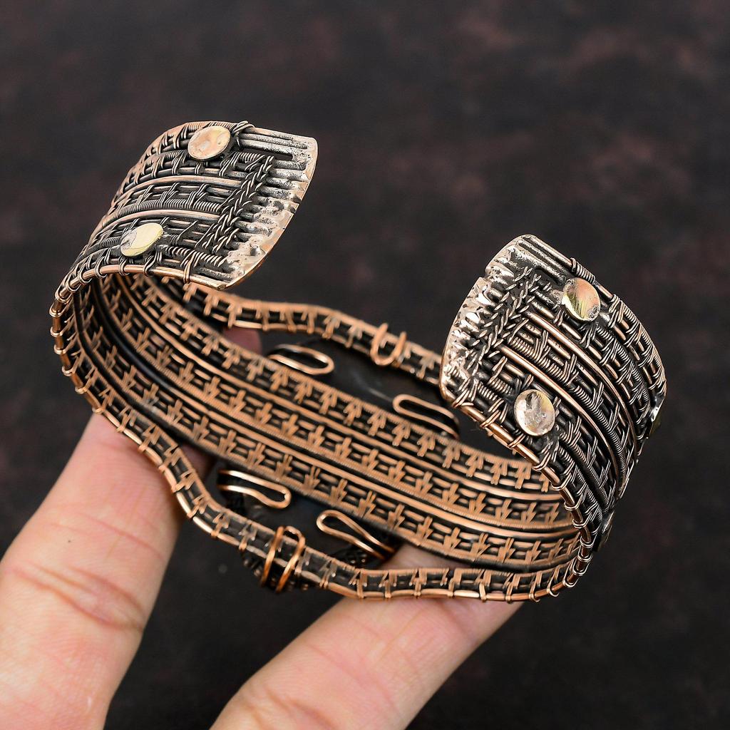 White Carved Bone Face Bangle Gemstone Cuff Bracelet Copper Wire Wrapped Bangle Adjustable Cuff Bracelet Handmade Rainbow Moonstone Bangle