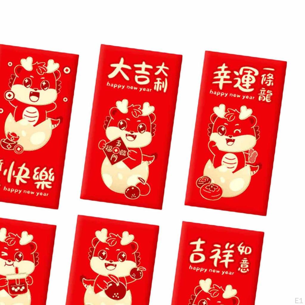 6 Pieces Chinese Year Red Envelopes Money Envelope Dragon Hongbao Hong Bao for Spring