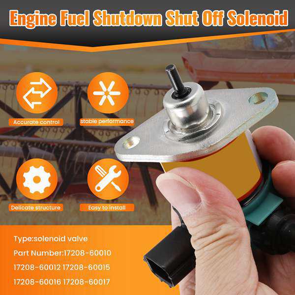 Kubota D100512V Stop Solenoid Valve: Compatible with 17208-60016, 17208-60015.