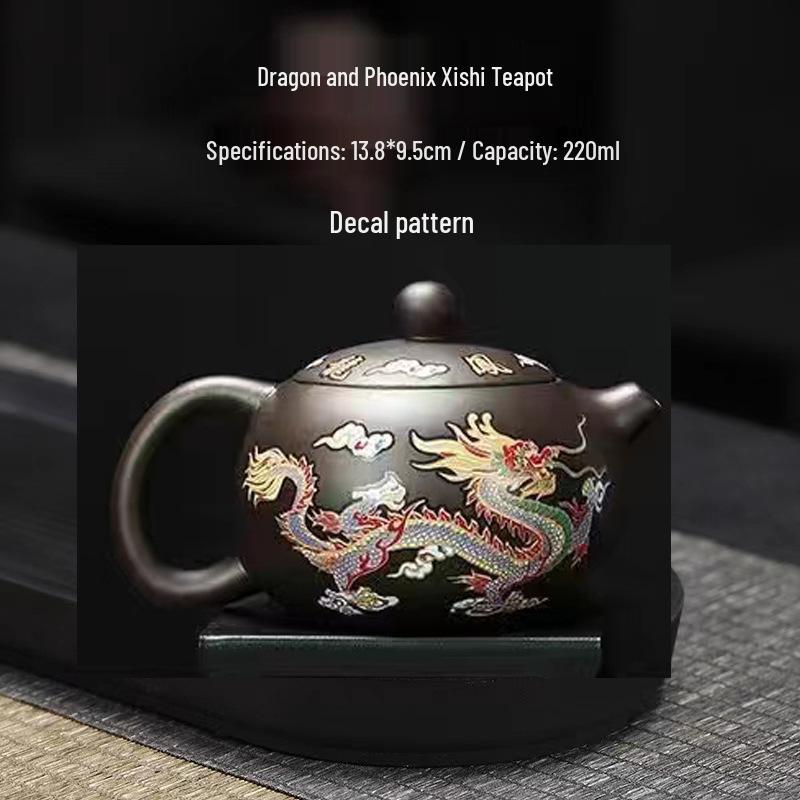 450 מ"ל סיר פנגמינג שישי דרקון ופניקס משנה צבע מופעל בחום, חרס סגול-אדום צישה.