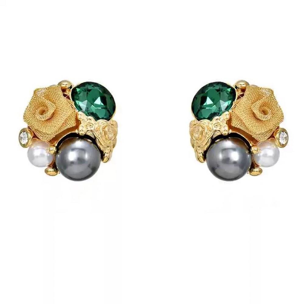 @Special Vintage French Romantic Elegant Rose Stud Earrings Delicate Green Earrings Flower Treasure