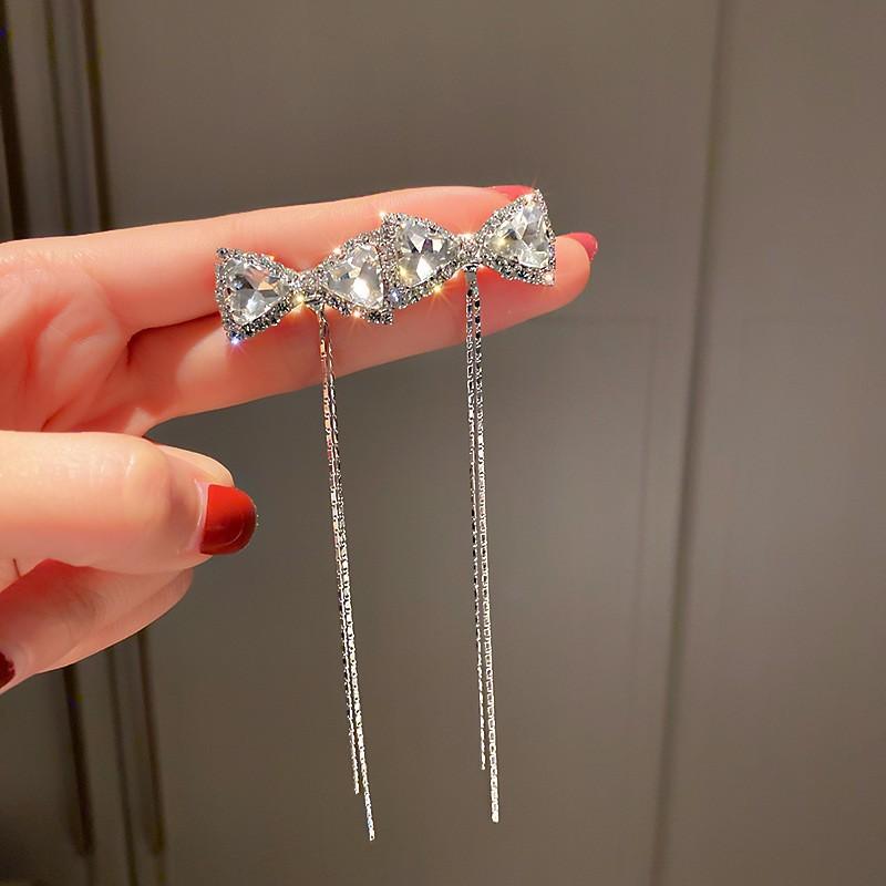 Zircon Pearl Pentagram Fringed Earrings Fashion Light Luxury High-end Stud Earrings Elegant Temperament Earrings