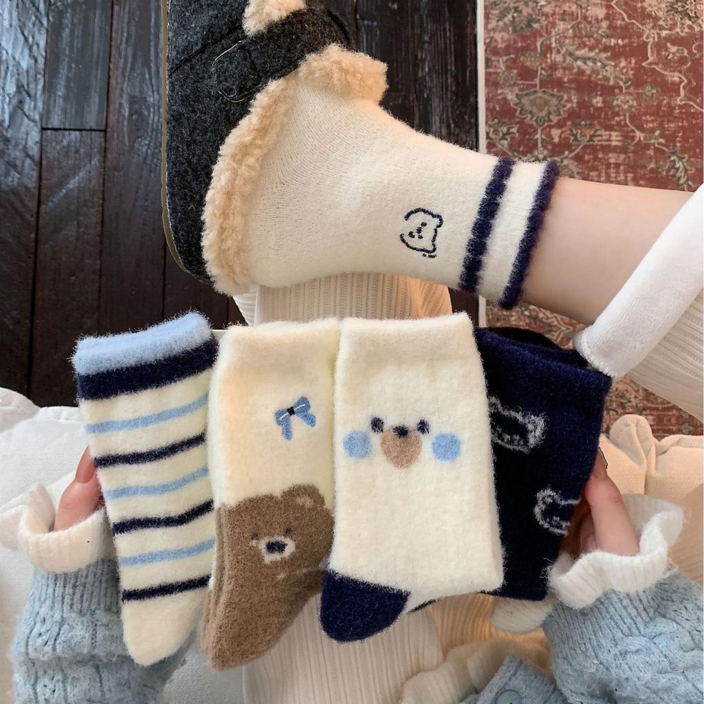 Cute Sleeping Socks Thickened Mid-Leg Socks Home Australian Velvet Children Warm Bear Winter Fleece To Protect Against Cold And Cute