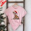 Niedliche Weihnachts-Giraffen-Lichter Lustige Feiertags-Tier-T-Shirts Unisex Festlicher Hut Nikolaus Geschenk T-Shirts Jahr Weihnachten Baumwoll-T-Shirt