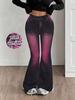 High-Waisted Stretch Slim-Fit Faux Denim Print Micro-Flare Pants for Women