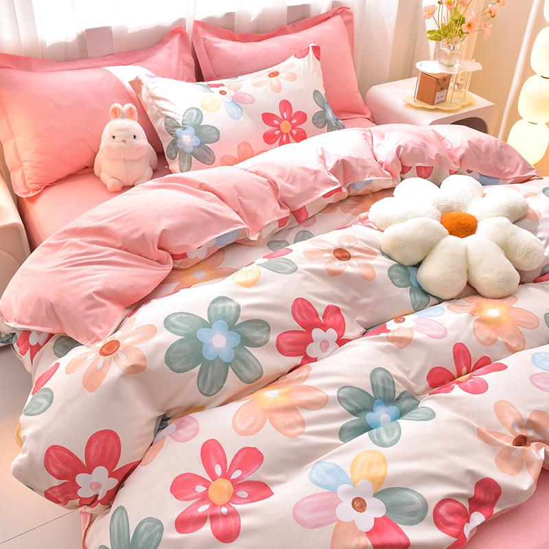 Plant Cashmere Sanded Four-Piece Bedding Set for Dorms & Homes