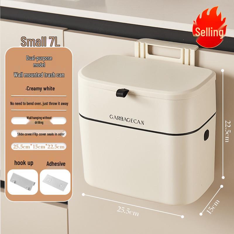 Wall-Mounted Kitchen & Bathroom Trash Bin with Lid and Crevice Design