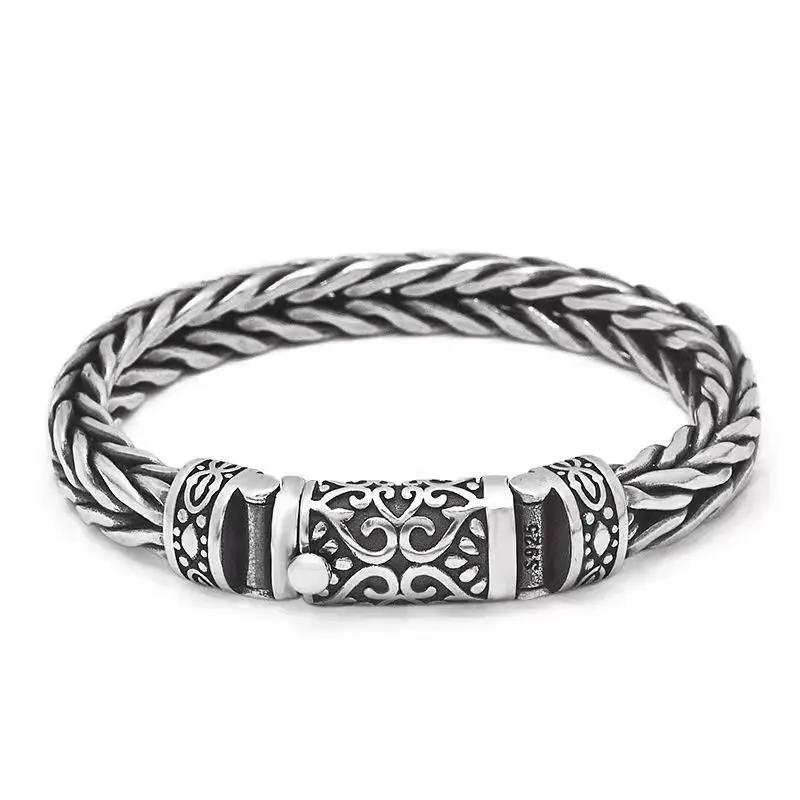 HX Silver 4mm/5mm Smycken Herrarmband Personlighet Fredsmönster Retro Hipster Nyckelmönster Spänne Present Accessoar Kedjeserie