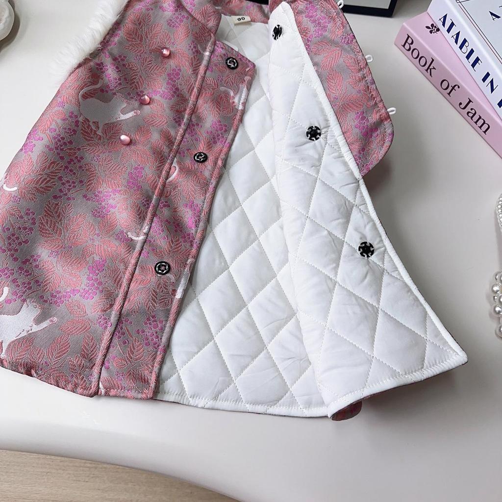 Girls' Sleeveless Qipao Winter Dress - Warm Cotton-Padded Chinese Style Tang Suit (Model AWA751)