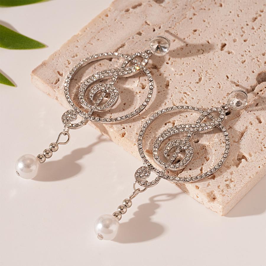 Алмазный музыкальный символ геометрический круг серебряная игла серьги модные серьги с темпераментом