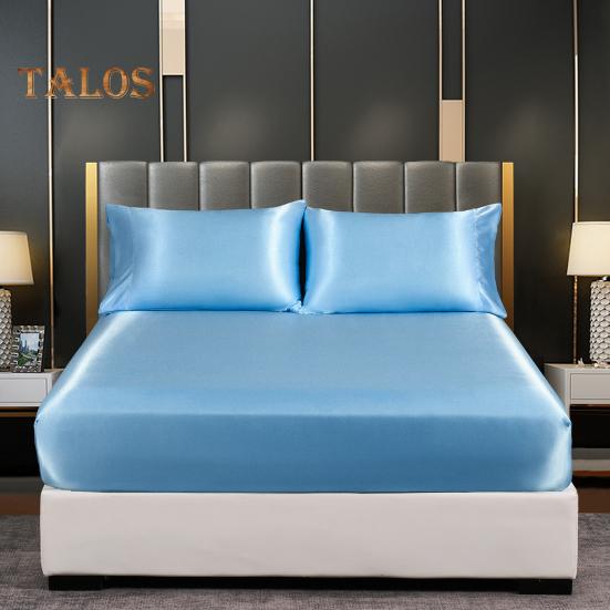Solid Color Satin Sheet Glossy Bed Sheet Pillowcases Wrinkle-Free Cooling Silky Fitted Sheet Pillow Cover for Twin Full Queen King Size