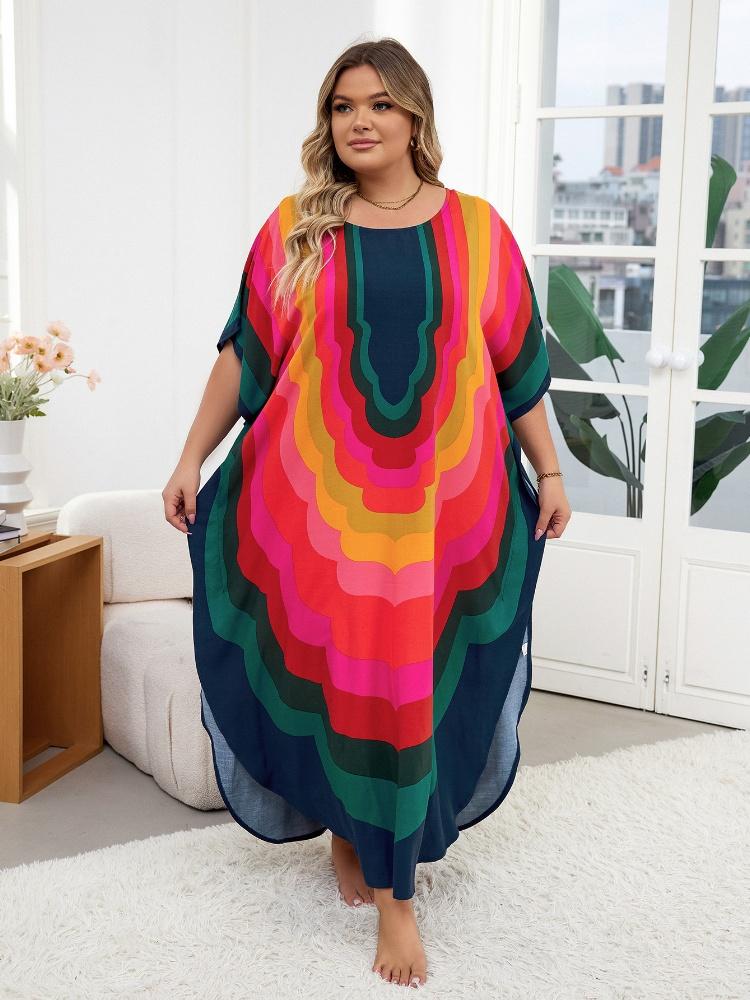 EDOLYNSA Barevné dámské pánské kaftan plus velikosti s kulatým výstřihem, všestranné bohémské plážové oblečení, domácí róba, zakrytí plavek Q1632