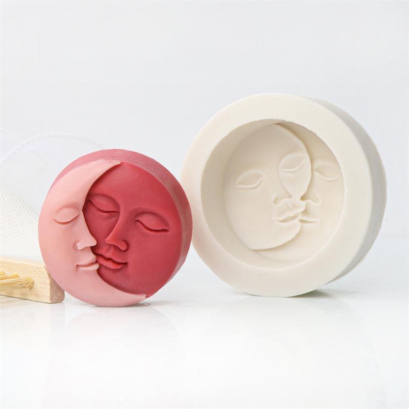 Sun Moon Face Silicone Soap Mold DIY Moon Sun Double Side Candle Handmade Lotion Bath Bomb Making Tool Silicone Mold