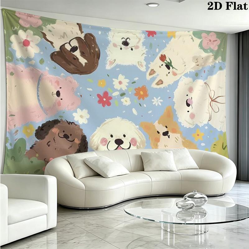 Cute Dogs Wall Tapestry Aesthetic Wall Hanging Printed Fabric Blanket Decorative Tapestries for Bedroom Living Room Home Decor