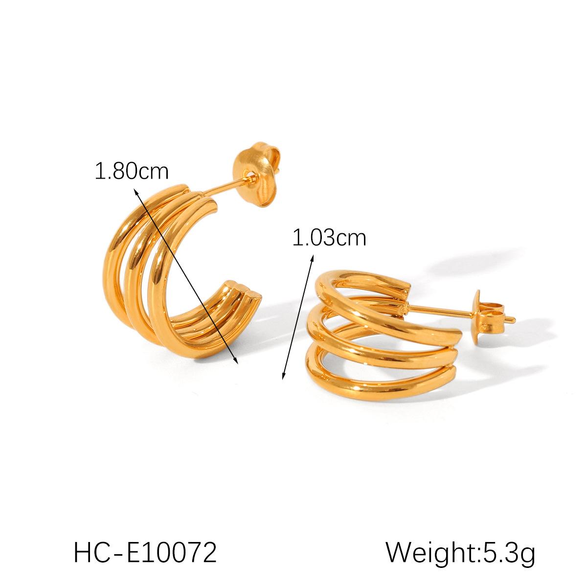 

18k Gold Stud Earrings, High-end Three-layer Line Titanium Steel Earrings for Women, Non-fading Ear Jewelry, Ins Style золотой