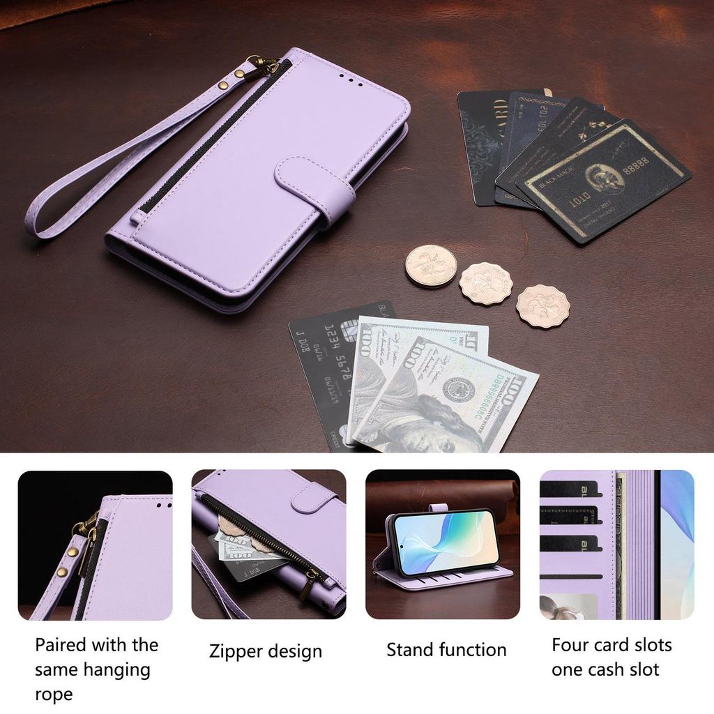 Solid Color Leather Zipper Wallet Case for Pixel 11 Pro XL with Card Slot, Google 10A Protective Cover.