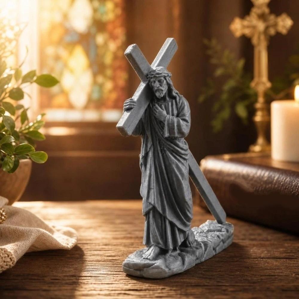 Mini Jesus Statue Cross Decoration 3D Printing Christian Figurine Tabletop Decoration