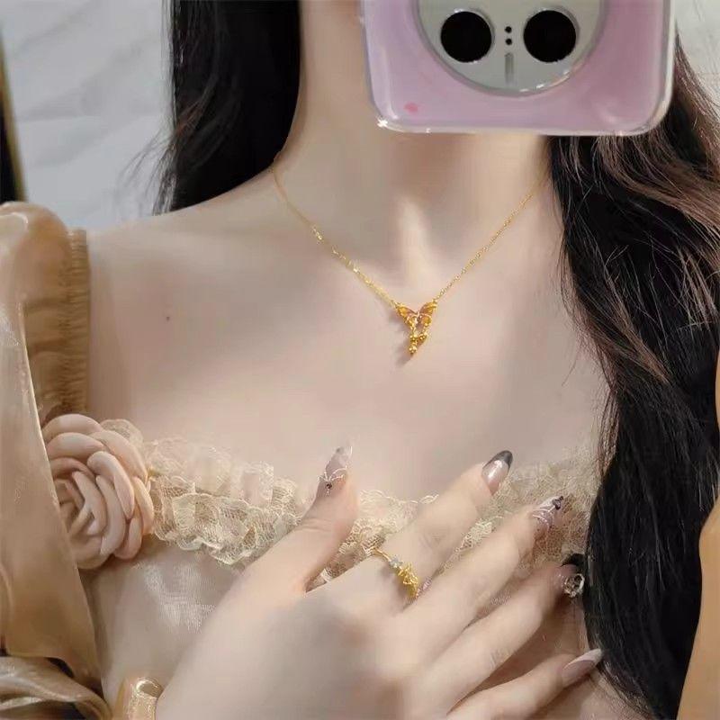 Girl's New High-end Cold Enamel Colorful Butterfly Necklace Pendant as a Birthday Gift for Girlfriend