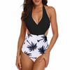 Women Bodysuit Bikini Sexy Deep V Print Swimwear Backless Swimsuit Bathing Suit