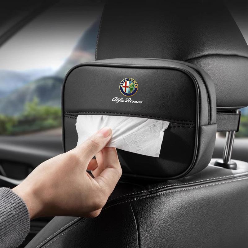 2026 Hot Sticker Car Tissue Box Holder Leather Car Armrest Napkin Case Sun Visor Backseat Bag For Alfa Romeo 4C 159 166 Spider G