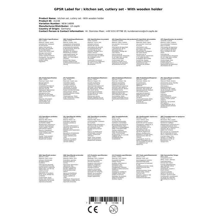 Ustensiles de cuisine, Set de cuisine - Avec support en bois