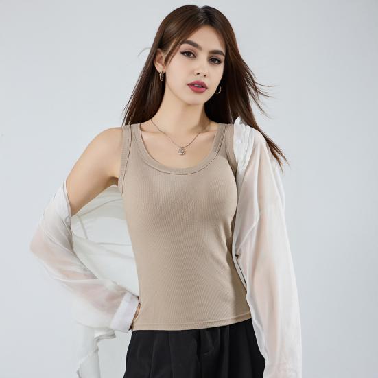 Women Sleeveless Camisole Top Wide Strap Tank Top with Built-in Padded Bra Summer Casual