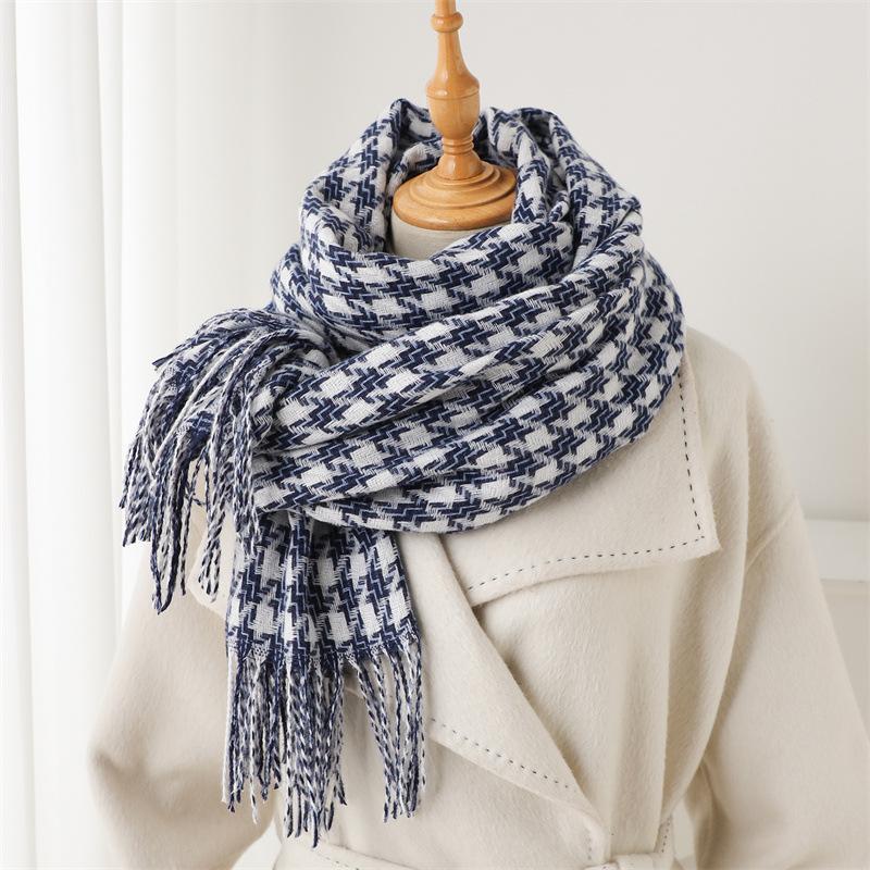 Fashion Thousand Birds Plaid Long Autumn And Winter Warm Scarf Women'S Shawl Versatile Commuter Fringed Imitation Cashmere Scarf