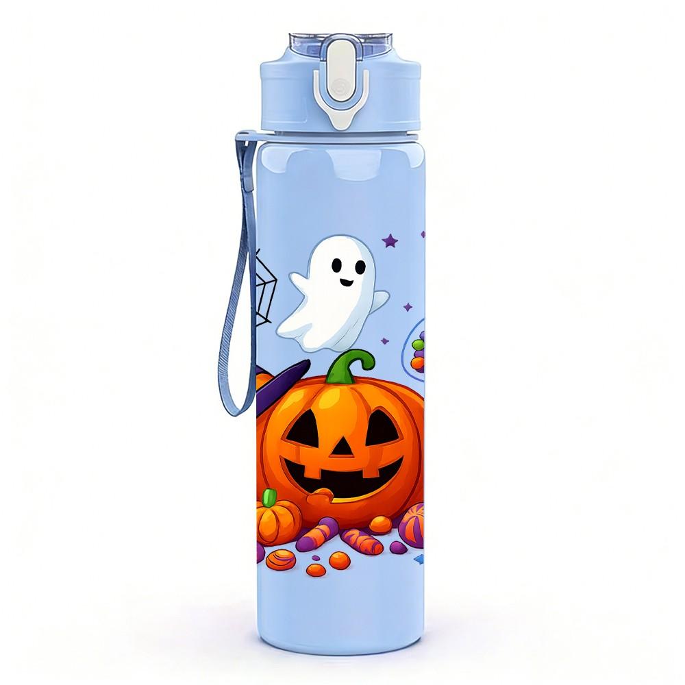 1PC Halloween Candy Pumpkin Print 750ml Color Plastic Sports Water Bottle Leakproof Flip Straw Lid Suitable for Sports Office Home Use