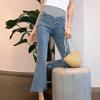 Maternity Jeans Spring and Autumn Belly Support Pants Casual Pants Denim Flared Pants Rough Edge Nine-point Outer Wear Maternity Pants Autumn