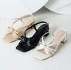 Sandals with 5cm Chunky Heel L [Vivian] Women's Straps, Ribbon, V65104SM, Ivory, (24.0-24.5)