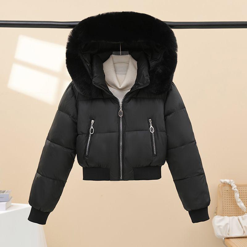 Giacca Invernale Corta, Spessa, Calda in Cotone da Donna con Cappuccio, Foderata in Pile, Monocolore, per Donne Petite