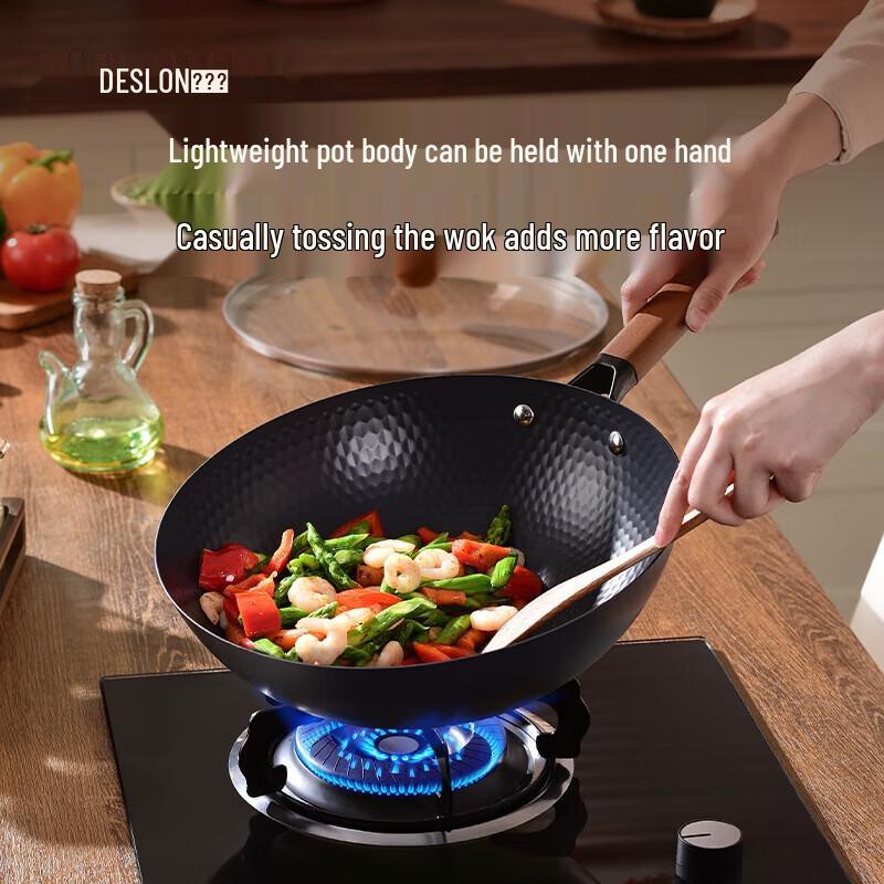 DESLON 32cm Dragon Scale Ceramic Fine Iron Non-stick Wok