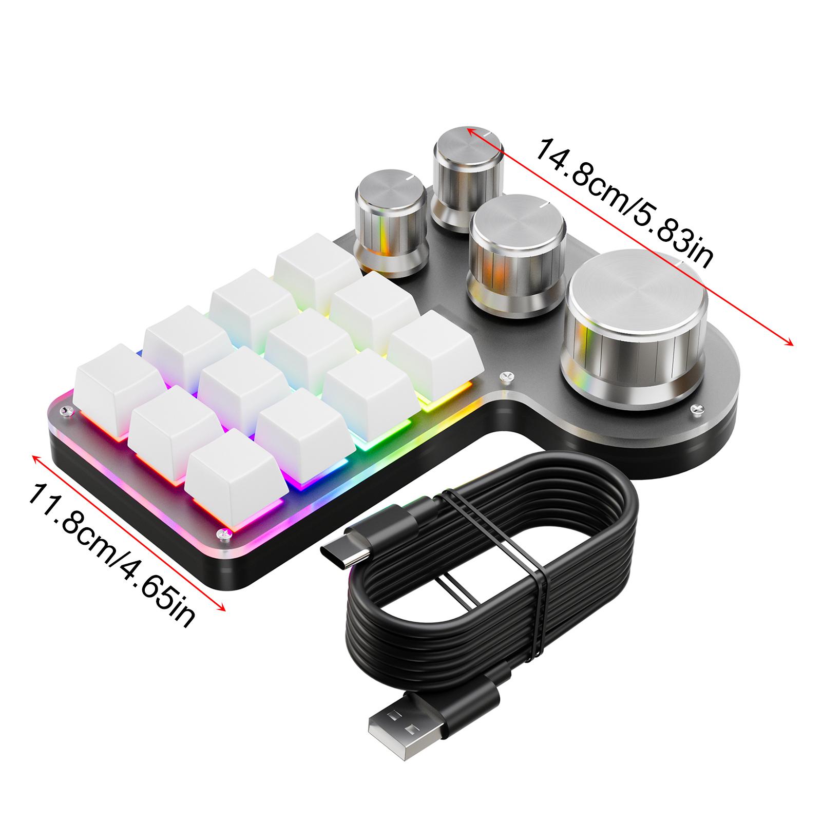 

Программируемая макро-клавиатура 12 клавиш 4 ручки игровая клавиатура с проводным USB+BT двухрежимным многоцелевым ярлыком настраиваемая клавиатура белый