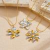 Gold Plated Stainless Steel Two-tone Daisy Pendant Snake Chain Necklace for Women
