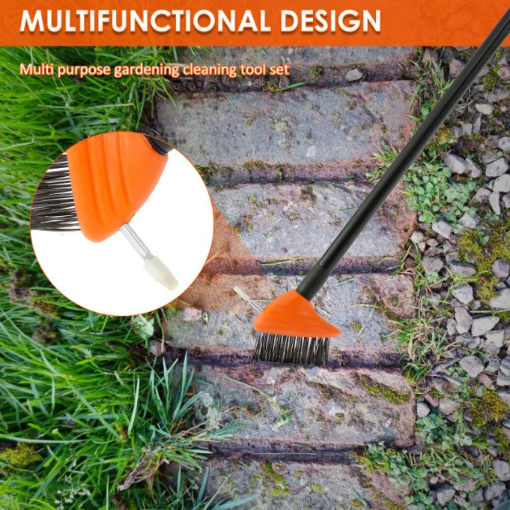 Adjustable Handle Weed Remover Tool 3 In 1 Manual Crevice Weeding Brush Replaceable Brush Heads 2 Brush Head Gardening Tool