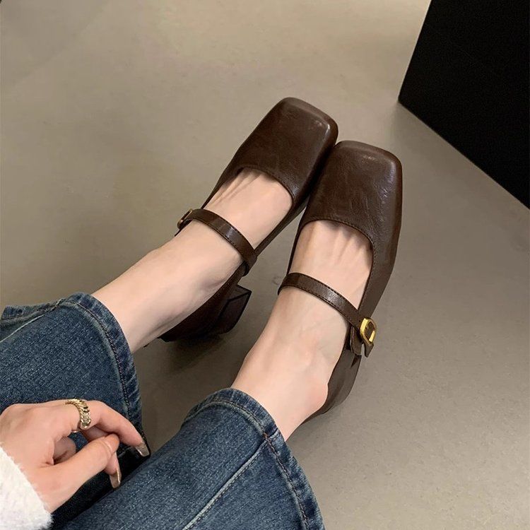 French medium high heel black Mary Jane single shoes women's shoes spring and autumn 2025 new summer skirt evening ladyshoes