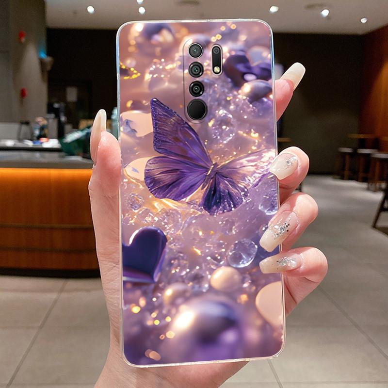 For Redmi 9 Case Redmi9 Clear Luxury Butterfly Flower Soft TPU Casing Cover For Xiaomi Redmi 9 Transparent Silicone Phone Case