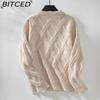 BITCED Autumn/Winter Diamond-Patterned Pullover Sweater for Women Loose-Fit O-Neck Knitted Top