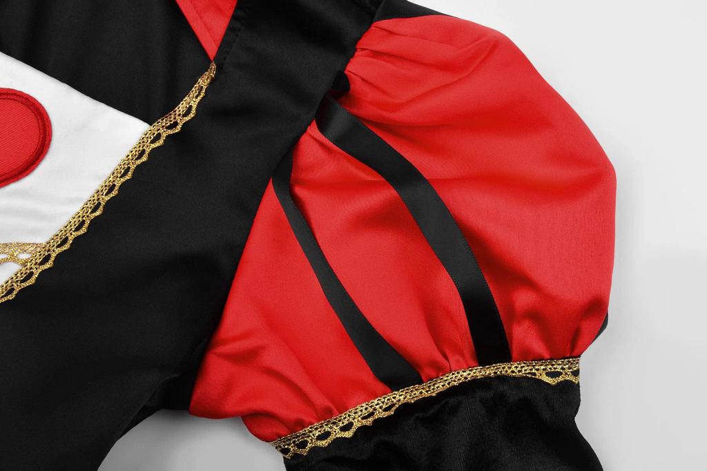 Queen Cosplay Halloween Costume Children Girls Princess Dress Playing Cards Witch Queen with Accessories Heart Tiara Red X Black 150 [ReliBeauty]