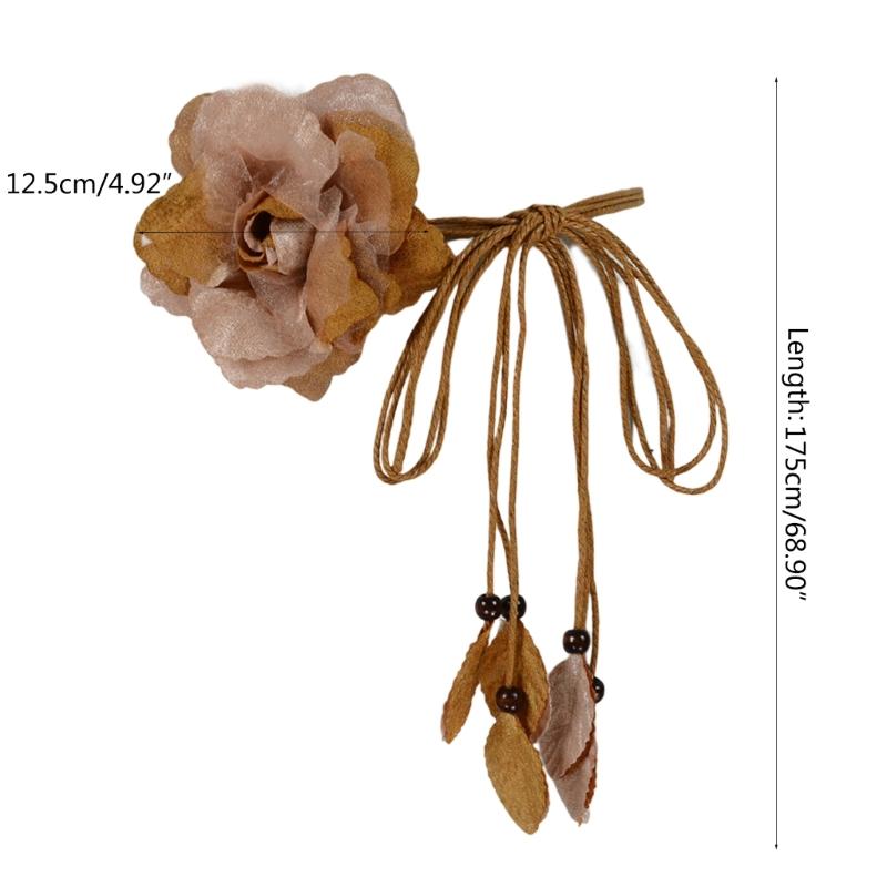Cintura Donna Vita Autolegante Per Abito Bohemien da Spiaggia Intrecciato Cintura con Fiore Cintura Intrecciata Sottile Fascia Vita Nodo Colorato Vintage