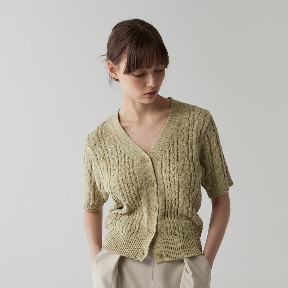 ODER Cable Half Cardigan - Olive Green