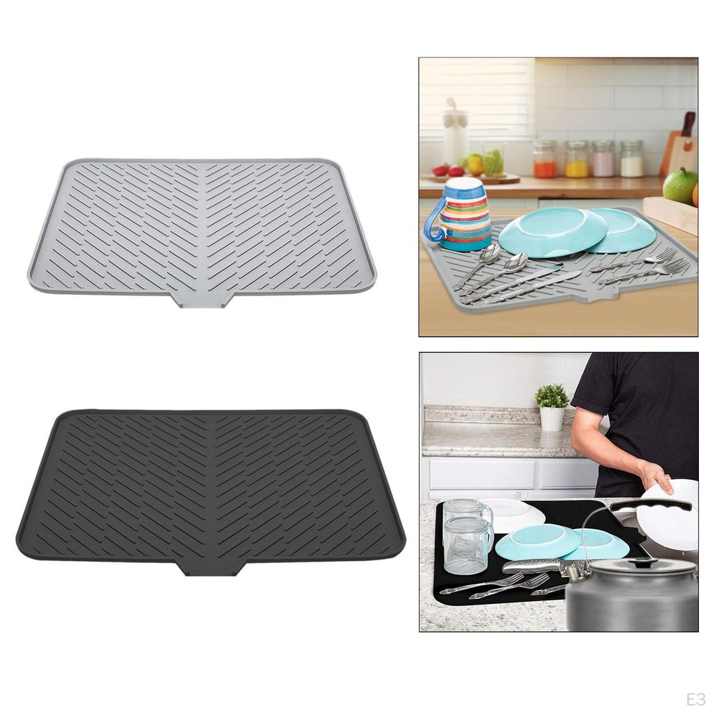 Compact Kitchen Sink Mat for Dish Drying with Drain Feature