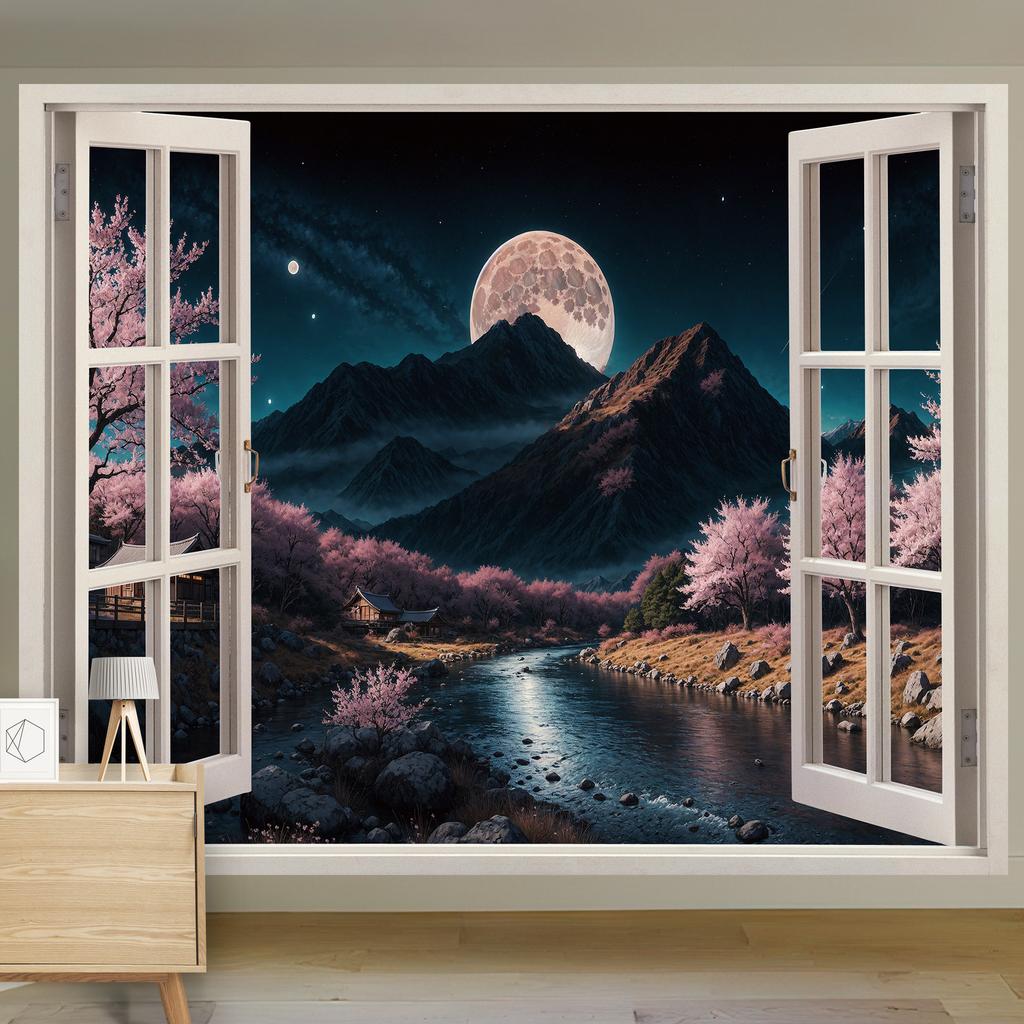 Scenic Landscape Hanging Cloth Natural Woods Beach Simulation Window Decoration Room Background Cloth Wall Painting Cloth