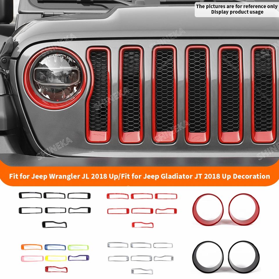 SHINEKA ABS Car Exterior Front Headlight Lamp & Racing Front Grille Decoration Cover for Jeep Wrangler JL Gladiator JT 2018 Up