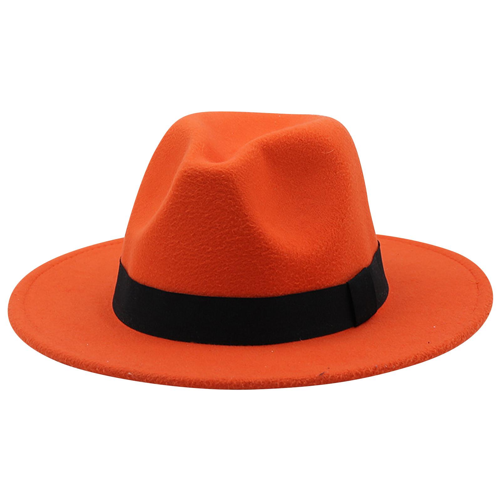 

Jazz Hat, цилиндр, 3 заклепки, однотонный цилиндр, мужская и женская широкая шерстяная шляпа, ретро, большой размер оранжевый