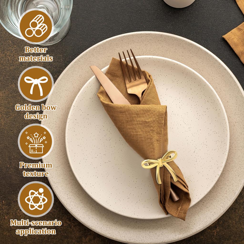 18/30 Pcs Gold Napkin Ring Bow Napkin Rings Reusable Metal Napkins Holder for Wedding Party Dinner Hotel and Table Decoration