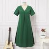 2024 Spring/Summer European American Cotton Linen V-Neck Short Sleeve Pocket Dress