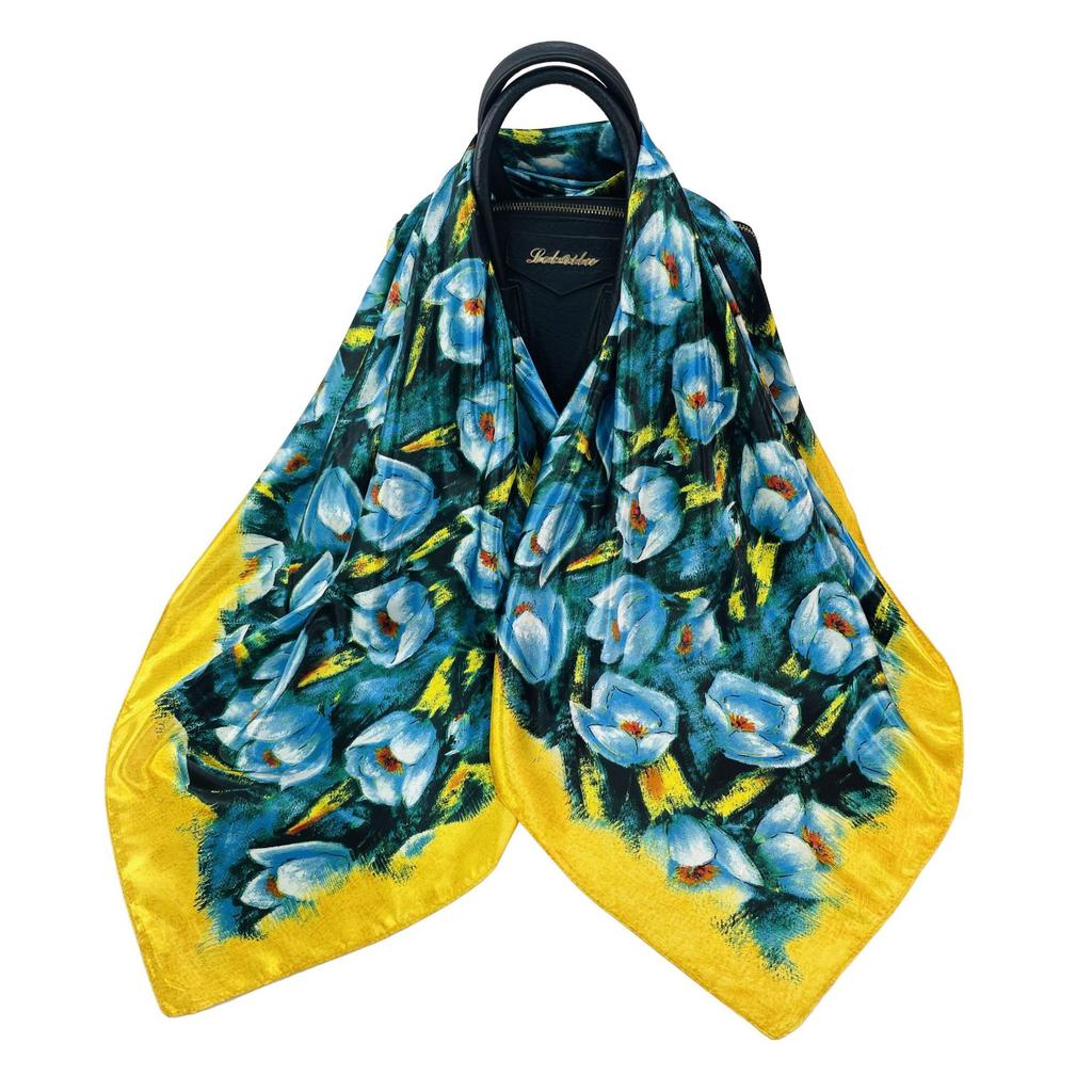 New Fashion Brand Scarf For Ladies Flower Print Silk Scarf Women Square Bandana Large Hijab Female Shawl Scarves Warps