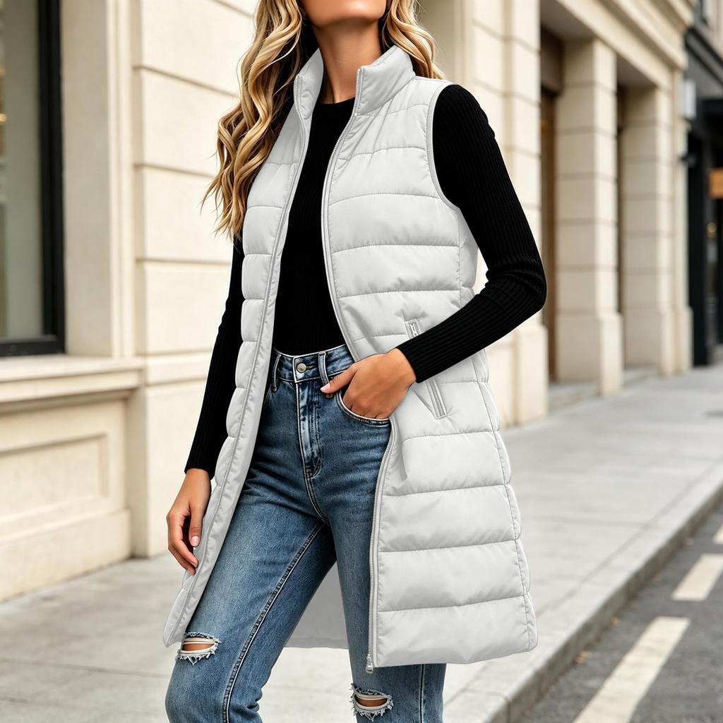 Women's Winter Down Vest with Stand Collar Sleeveless Outerwear for Cold