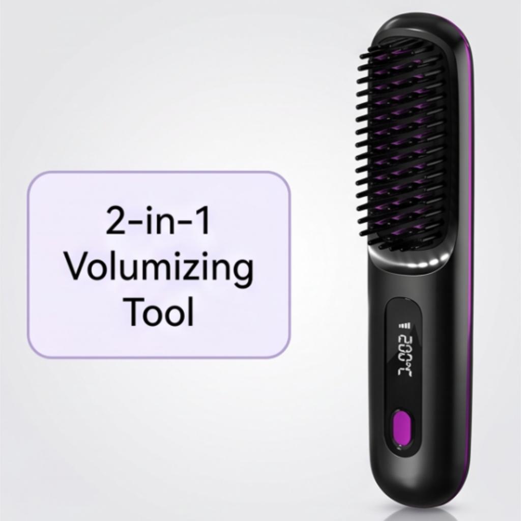 Wireless Negative Ion Straightening Comb with 2 In 1 Volumizing Design Portable Rechargeable Hot Hair Brush for Travel Lightweight Electric Styler